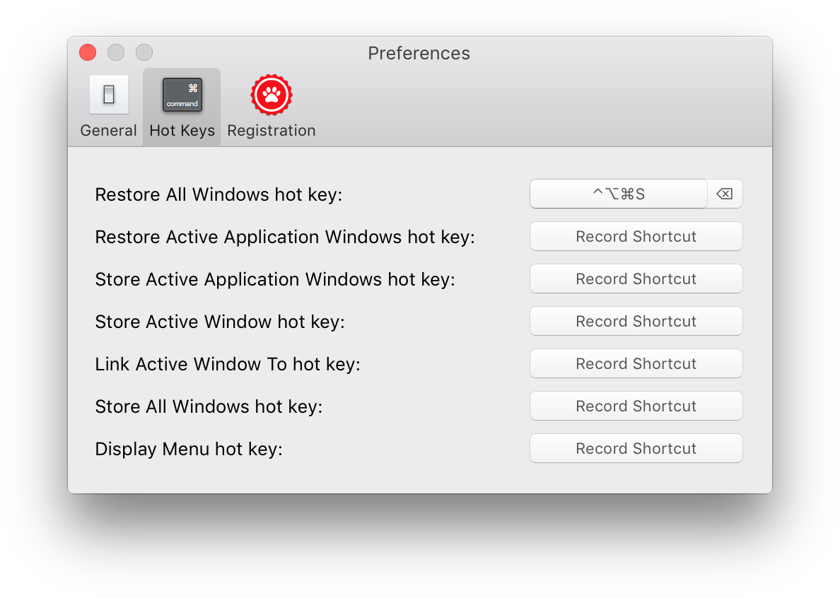 Hot Key Preferences Window